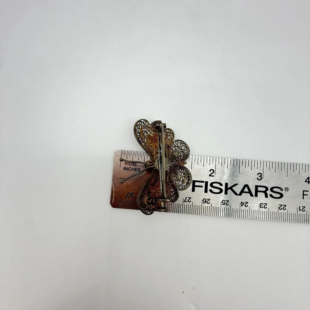 Antique Silver Filigree Butterfly Brooch Pin From Estate Read